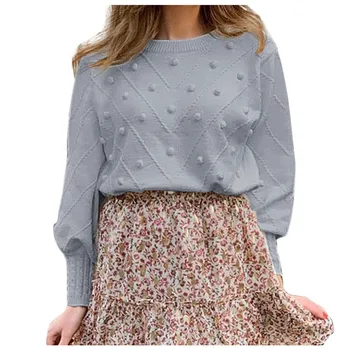 

Pullover Women Sweater Autumn Winter Fashion Casual Warm O-neck Knitted Hairball Long Sleeve Sweater Tops Femme