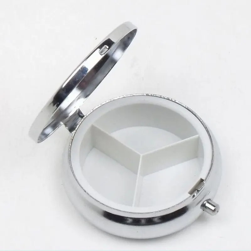 

1PCS 3 Cell Round Pill Boxes Silver Metal Medicine Tablet Holder Advantageous Container Pill Case Small Case
