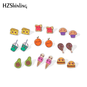 

2020 New Avocado Cupcake Hamburger Stud Earring Funny Foods Acrylic Earring Handmade Earrings Epoxy Resin Jewelry