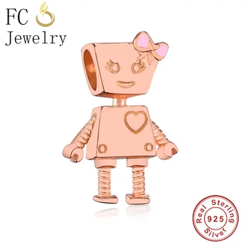 

FC Jewelry Fit Original Brand Charm Bracelet 100% 925 Sterling Silver Rose Gold Robot Love Heart Beads Making Women Berloque