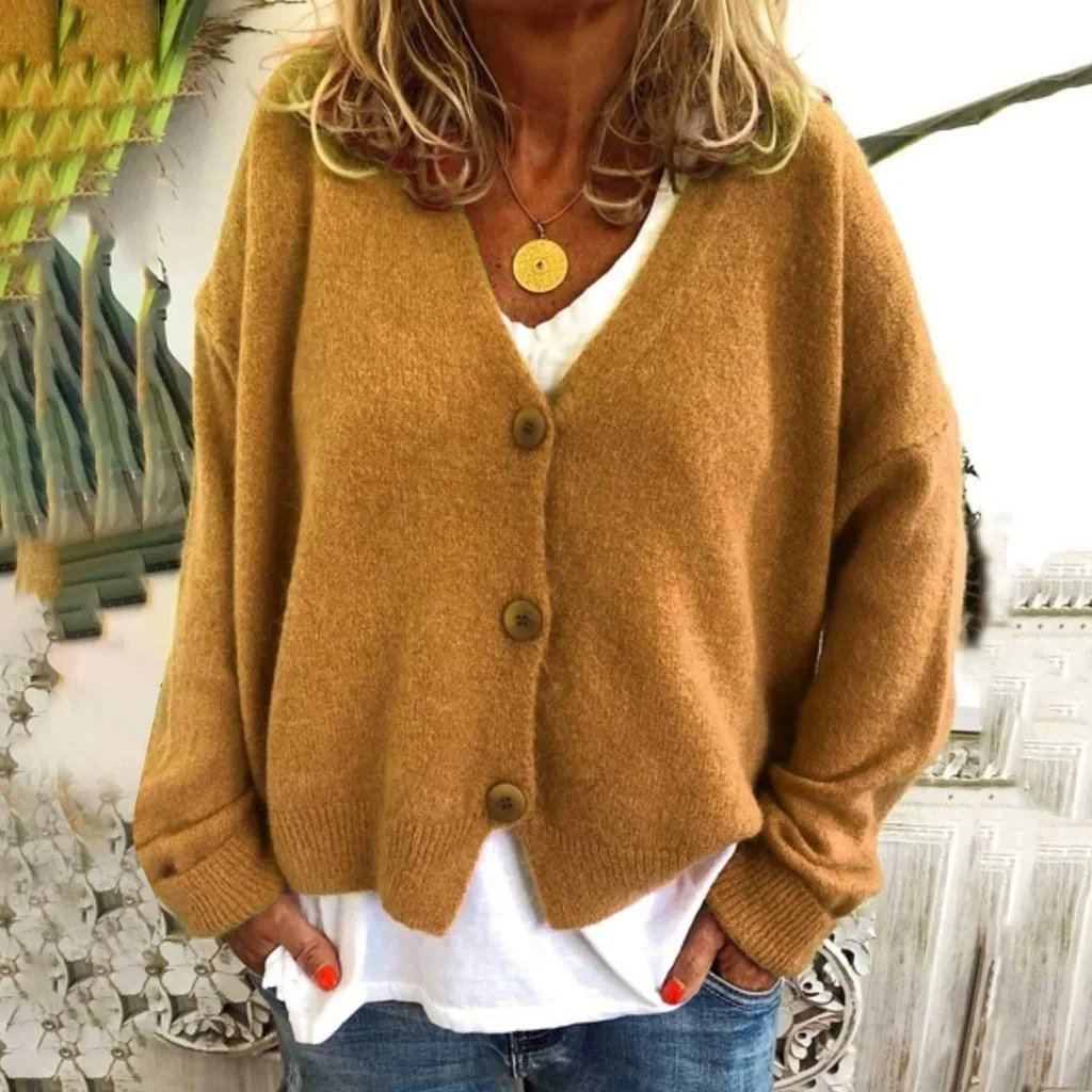 Модный женский кардиган с v-образным вырезом и пуговицами, повседневный эластичный вязаный свитер, кардиган, пальто mode femme pull hiver# y3