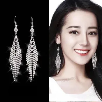 

New Style Anti-Allergy Fine Silver Earrings Women's Tennis Red Elegant Versatile Korean-style Cool Long Tassels Earrings Ear Stu