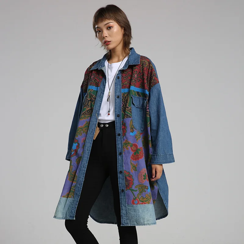 

March Produced Loose And Plus-sized Long-sleeved Shirt Women's Casual Mid-length LADY'S Shirt Literature And Art Printed Cross B