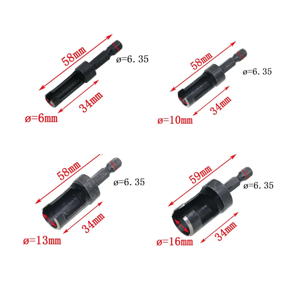 4pc Wood Plug Cutter Drill Bit Set High Carbon Steel Cutting Drill Bit Power Tools Cork Woodworking Drilling Tool Taladro