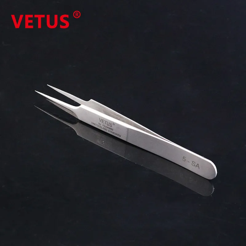 Original VETUS 5-SA Professional Stainless Steel Tweezers For Eyelash Extension Tweezers 3D Accurate Makeup Tools