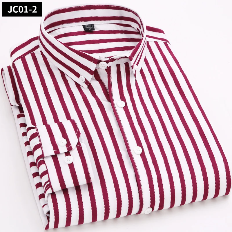 Брендовые деловые рубашки мужские модные классические маленькие полосатые мужские рубашки хлопок с длинным рукавом Повседневная мужская одежда тонкие мужские рубашки - Цвет: JC01-2 Shirt Men