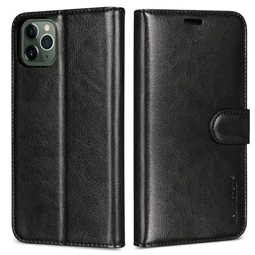 Black Jisoncase Чехол-бумажник из натуральной кожи для iPhone 11 Pro, противоскользящий с держателем для карт и магнитной застежкой - Цвет: Black