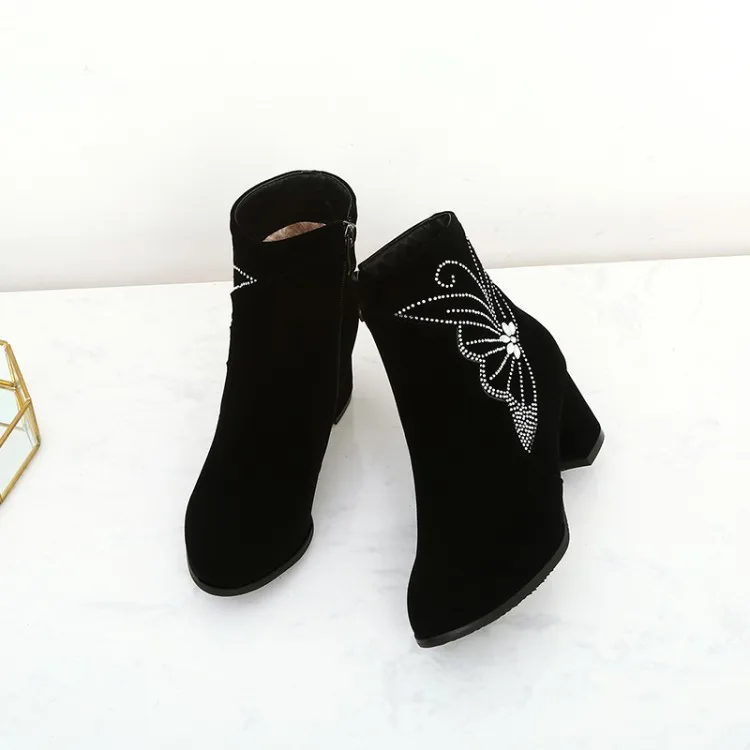 

Big Size 9 10 11-14 boots women shoes ankle boots for women ladies boots shoes woman winter Water drill butterfly side zipper