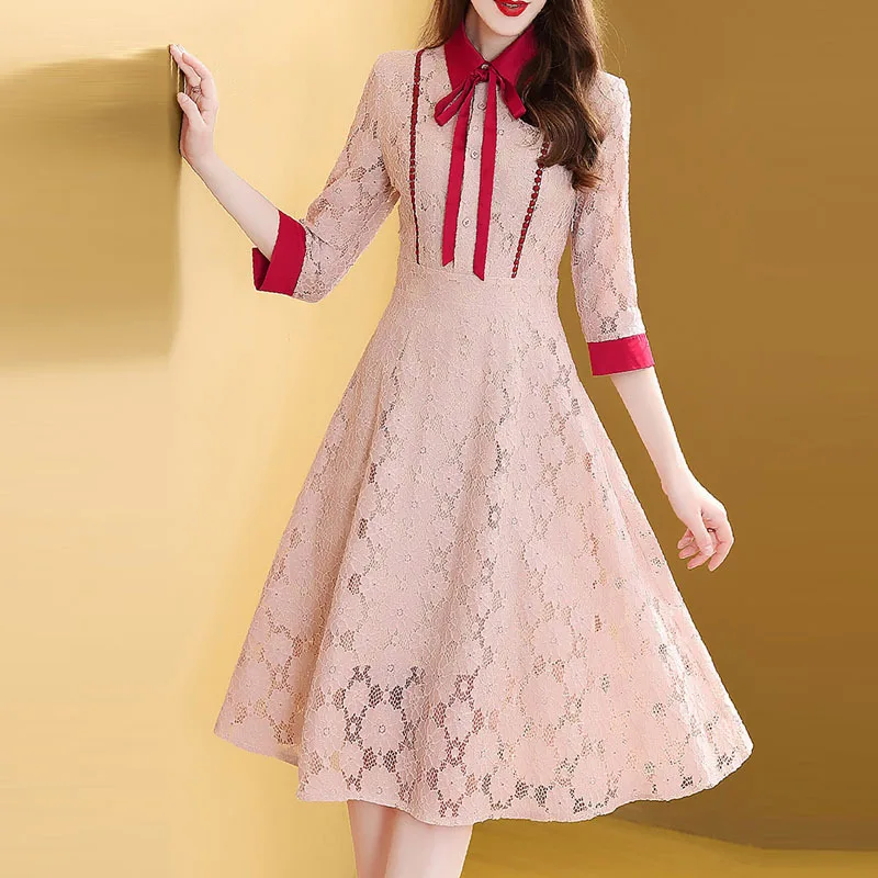 

Elegant by Age Lace Dress Women's 2019 Early Autumn New Style High-End Elegant French fu gu qun Europe And America