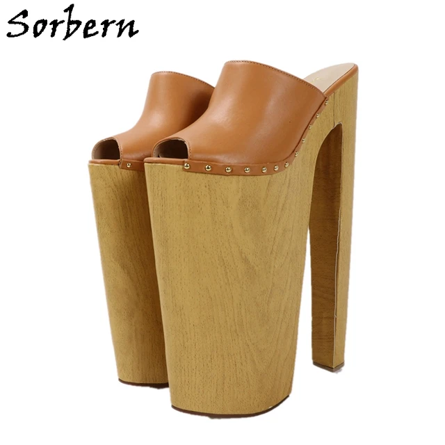 Sorbern Bruin Vrouwen Sandaal Extrem Hoge Hakken 35Cm Dikke Platform 25Cm  Open Teen Slides Schoenen Vrouwen Runway Schoenen maat 12|slide shoes|women  runway shoesrunway shoes - AliExpress