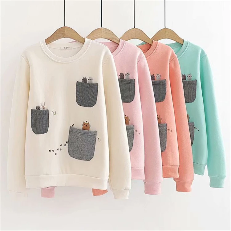 Merry Pretty женские толстовки Harajuku с вышитым котом из мультфильма толстовки Winte плюс бархатные пуловеры с длинным рукавом и круглым вырезом