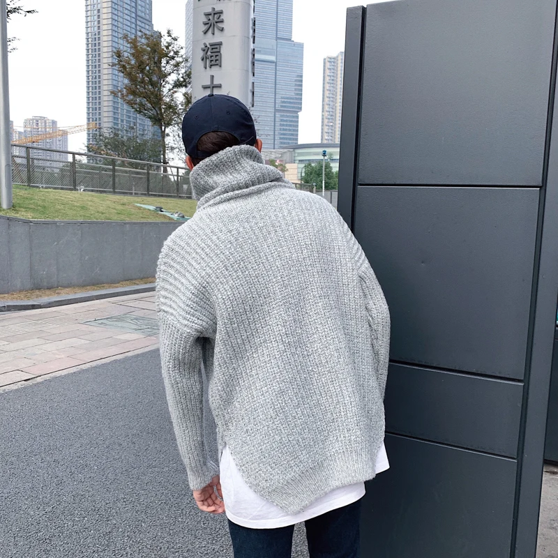 Tanie Zimowy Sweter z golfem mężczyźni ciepła moda jednokolorowy Casual dzianinowy Sweter męski luźny Sweter z długim rękawem odzież męska M 2XL