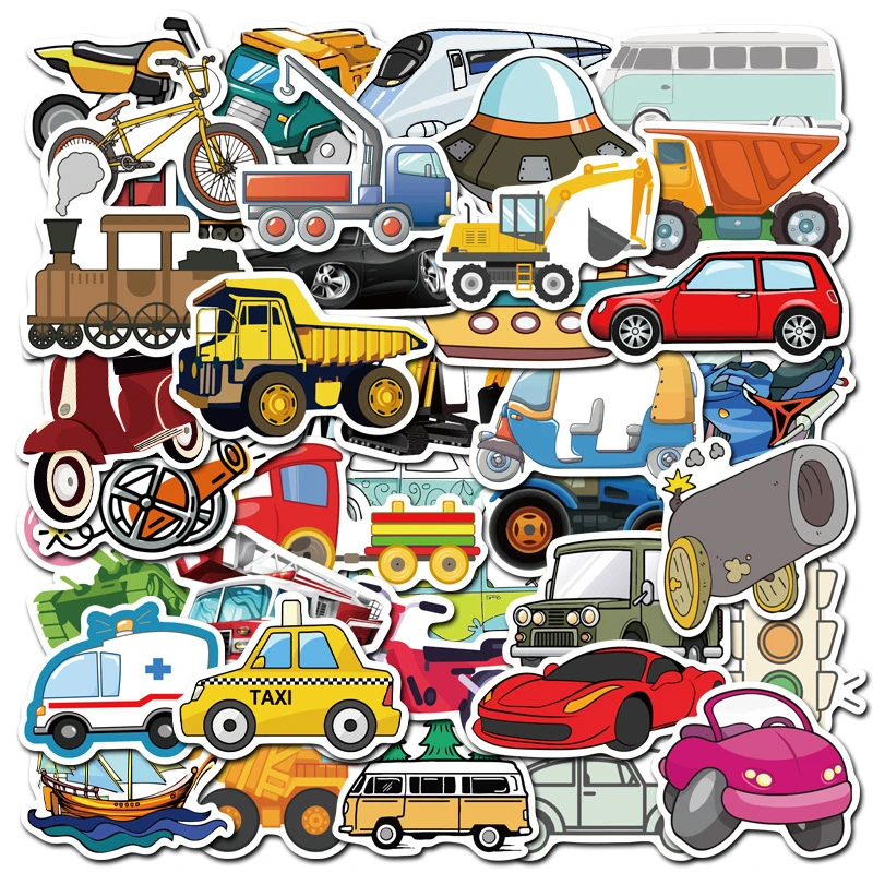

40PCS/lot Engineering Vehicle Car Sticker Cute Bus Truck Motorcycle Stickers for Kids Toys Travel Trolley Suitcase Skateboard