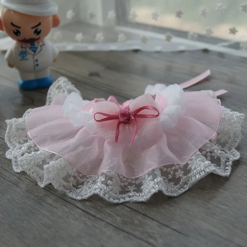 Pet Sweet Lace Scarf Pink Dog Bib Cat Collar Wedding Scarf Decoration Cute Heart Neckerchief Scarf Saliva Towel For Puppy