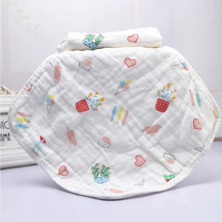 1 Piece Wasoyoli Colorful Printed Burp Cloths 30*30CM 100% Muslin Cotton 6 Layers Handkerchief With White Edge Soft Infant Towel Baby Accessories cute	 Baby Accessories