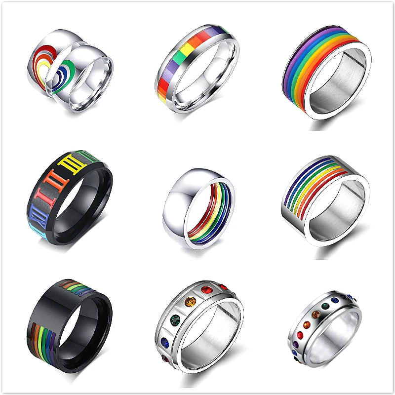 1@# 1piece New Mens Womens Rainbow Colorful LGBT Ring Stainless Steel Wedding Band Lebian &amp Gay Rings | Украшения и аксессуары