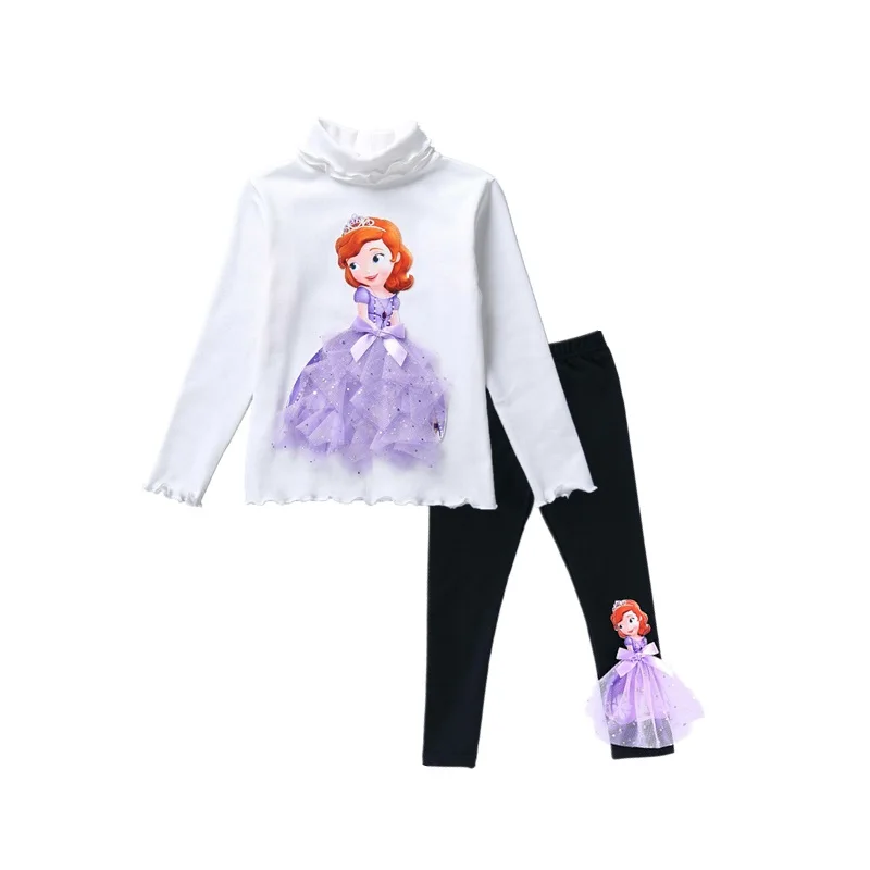 Cena Nastoletnie dziewczyny odzież jesień stroje Elsa haft koszula z długim rękawem i sofia księżniczka legginsy z lodowym wzorem słodkie ubrania dla dzieci kostium