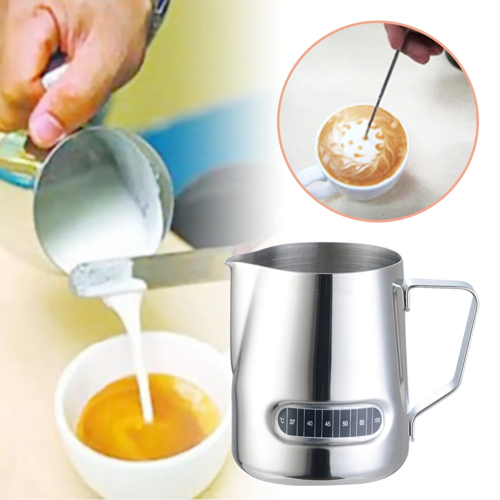 Stainless Steel Milk Frothing Pitcher With Thermometer 600ml Whipping