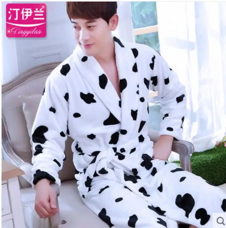 Winter Men's Bathrobe Nightgow Thick Warm Coral Fleece Bath Robe Mens Kimono Dressing Gown Male Homewear Sleepwear Nightwear - Цвет: 019