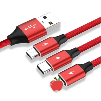 

Mobile Phone Data Cable One Drag Three Data Cable Fabric Three In One Mobile Phone Charging Cable Fast Charging Cable