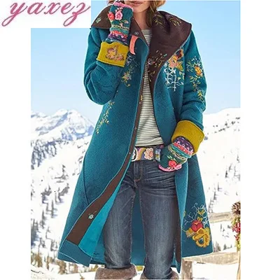 Женское длинное пальто в стиле ретро, куртка на осень и зиму, теплая накидка, шаль, пальто, верхняя одежда, модные куртки с цветочной вышивкой