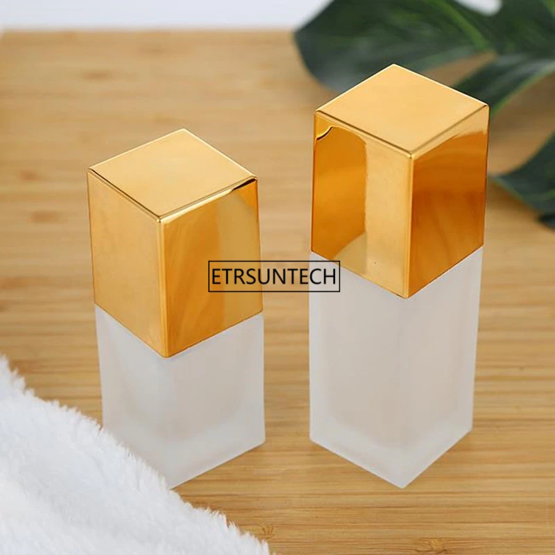 50pcs15ml 20ml 30ml Clear Square Glass Bottle with Gold cap for Lotion Essential Oli Moisturizer Facial Water Liquid Cream F3613