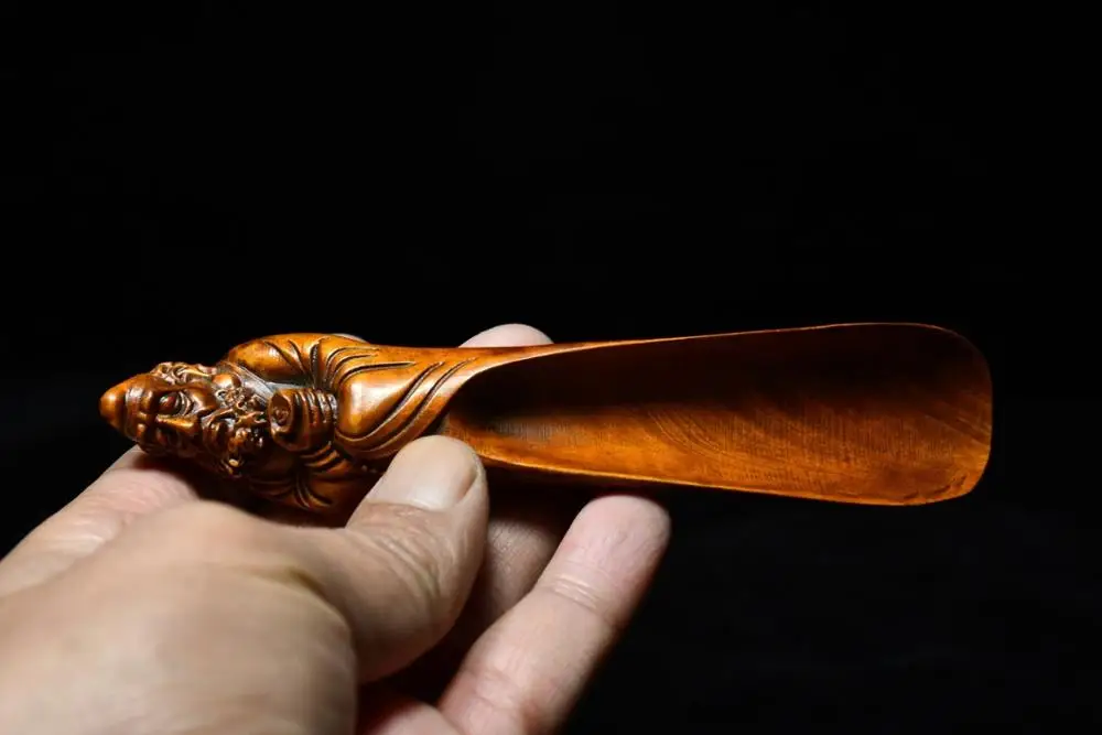 

Home Decor 6" China Collection Old Boxwood Dharma statue Tea spoon Medicine spoon