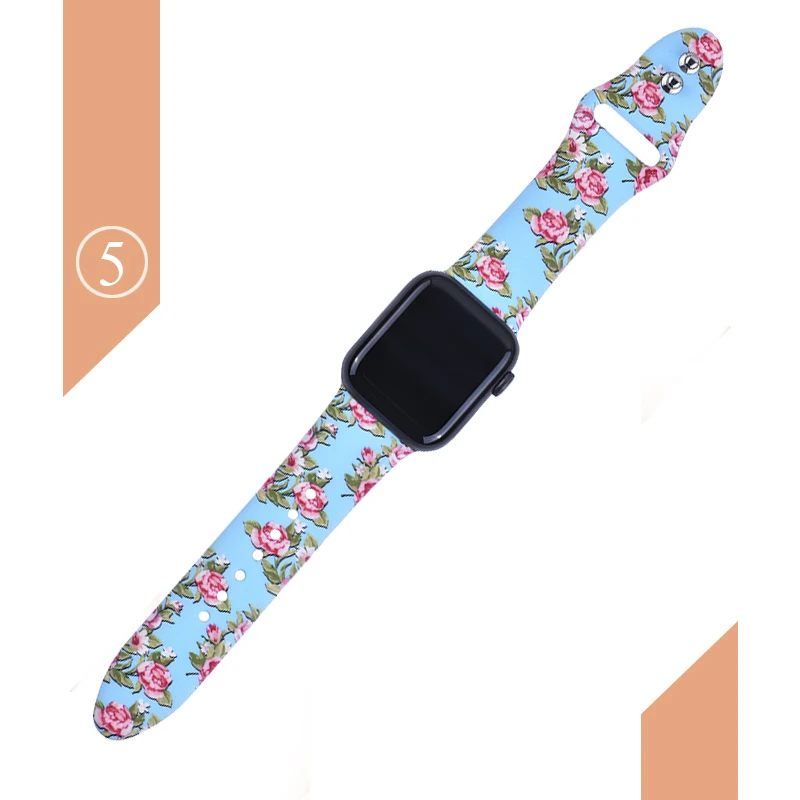 Цветочные полосы для Apple watch Series 5 4 3 2 1 40 мм 44 мм, силиконовый ремешок с принтом для iWatch Series 5 4 3 2 1 38 мм 42 мм - Цвет ремешка: Color 5