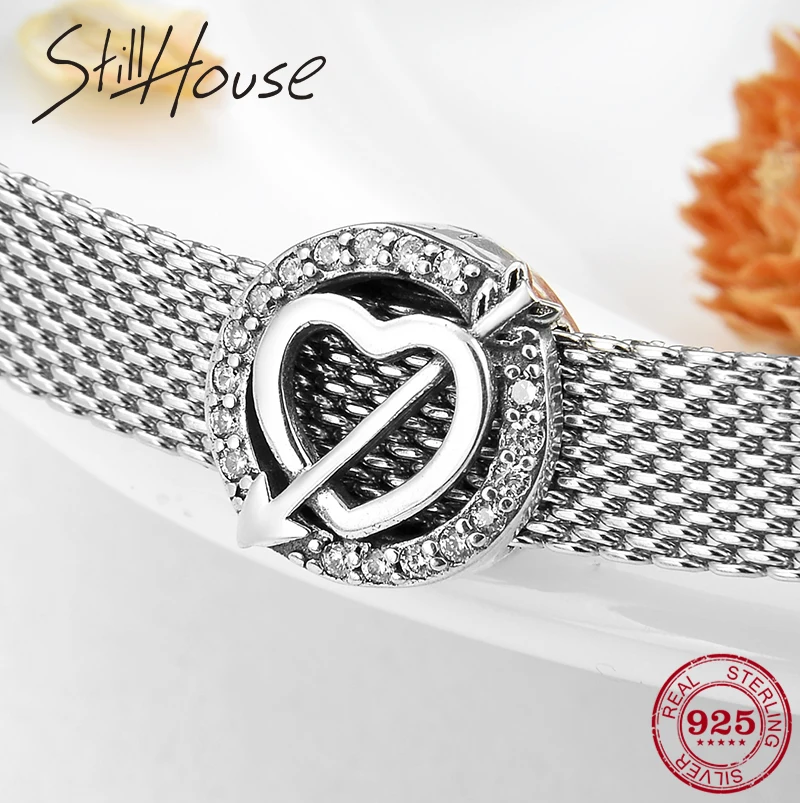 Модный браслет из стерлингового серебра 925 пробы с вырезами в форме сердца