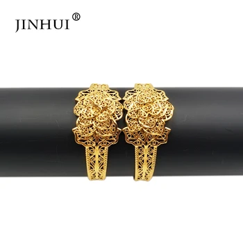 

Jin Hui New Fashion lady Luxury Gold Color Flowers Bangles Jewelry African Women Dubai Bracelet Party wedding Gifts Friend