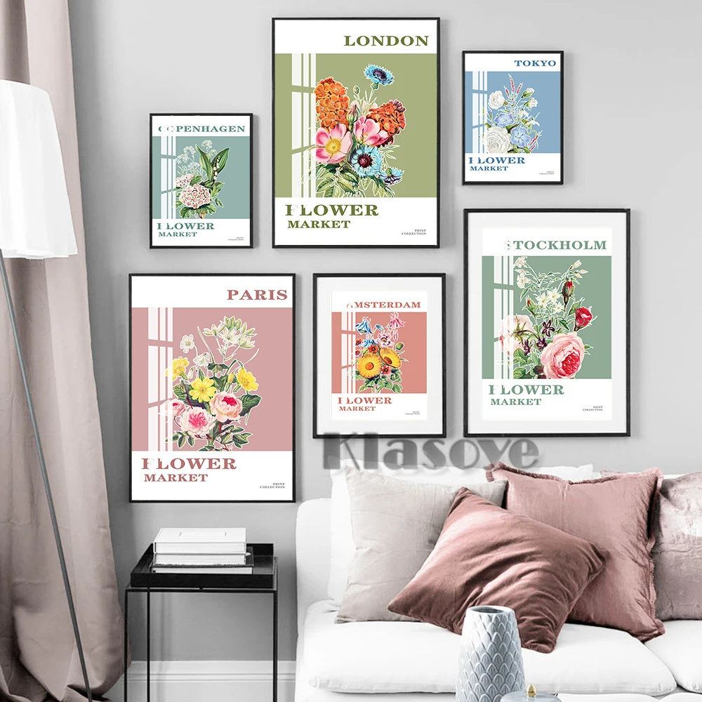 

Flower Market Poster Retro Minimalist Art Prints Spring Gallery Wall Decor Floral Canvas Painting Home Decorate Florist Gift