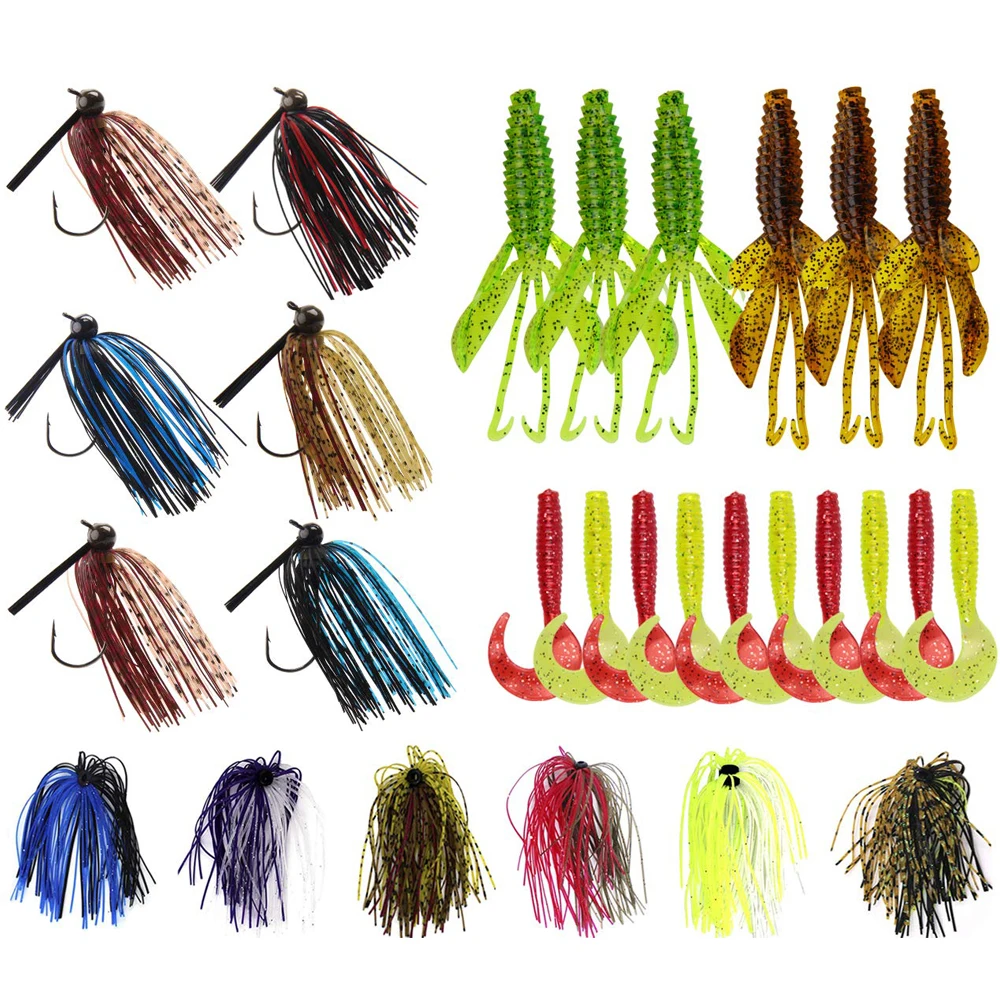 

Easy Catch 28Pcs Fishing Football Jigs Kit Silicone Jig Skirt Soft Creature Craw Bait Artificial Lures Swim Jigs Set