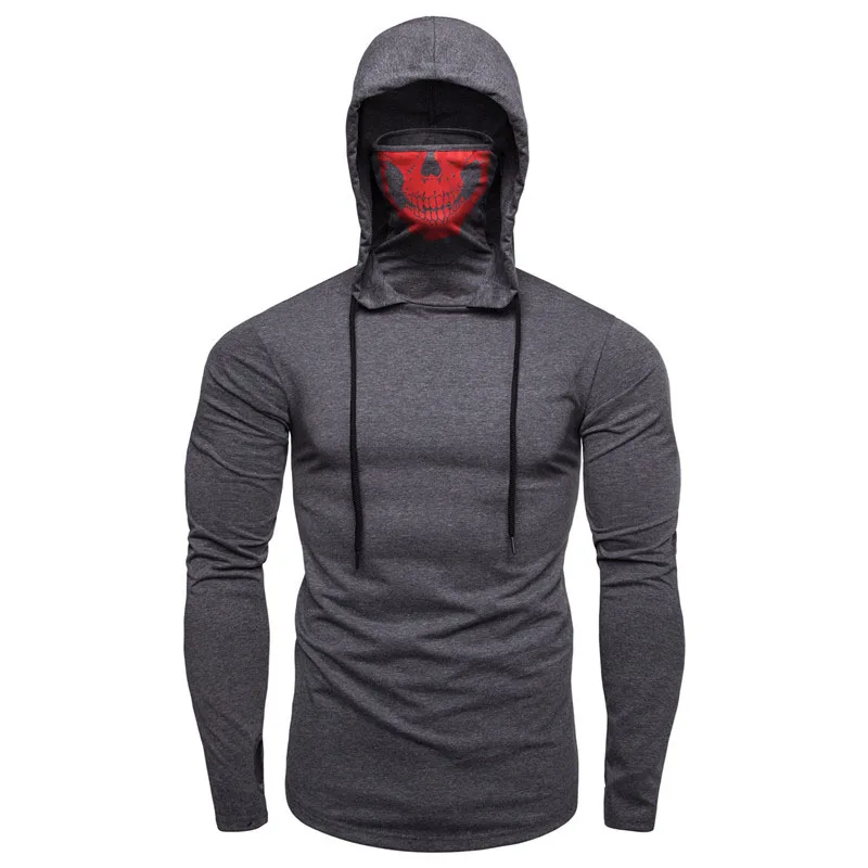 Scary Halloween Horror Demon Grim Reaper Costume Mens Skull Skeleton Print Pullover Tops Coat Mask Cotton Hoodie Hooded Sweater