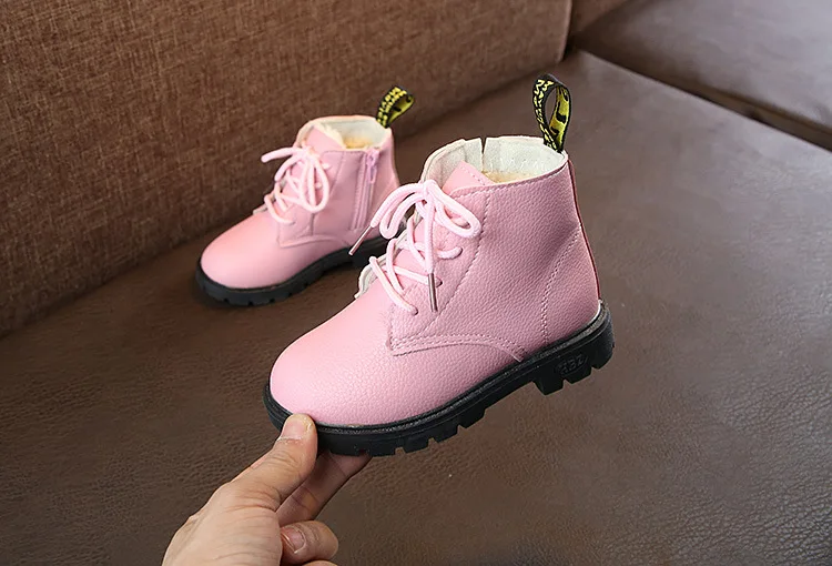 Size27-37; Зимние Кожаные Ботинки martin для девочек; теплые детские ботинки для девочек; модная обувь с мягкой подошвой для малышей; обувь для девочек