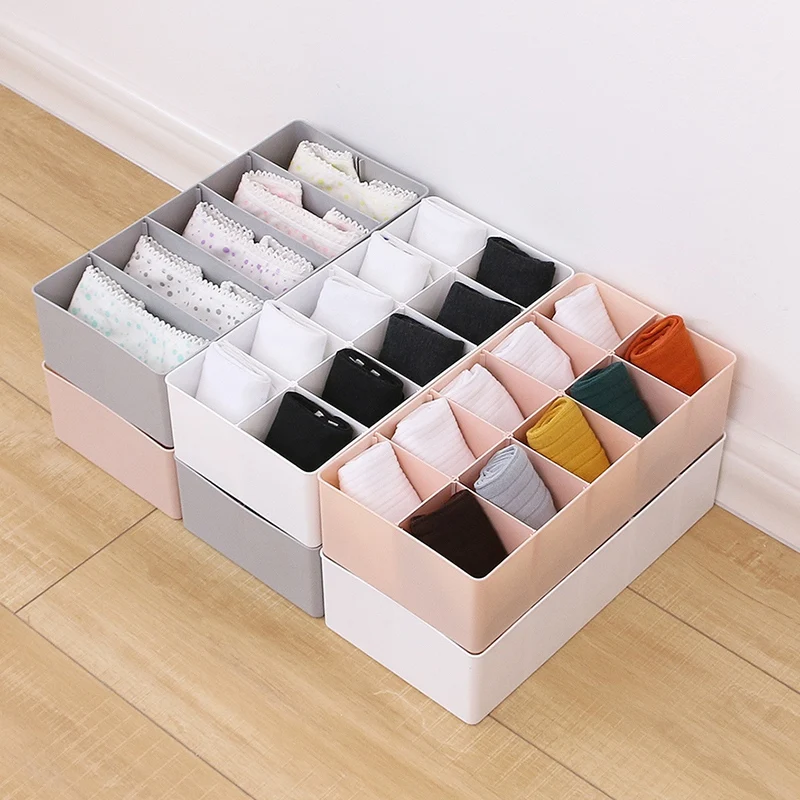 2Pcs Underwear Storage Box for Ties Socks Shorts Bra Closet Organizer Divider Drawer Multiple Grids Can Adjust the Part