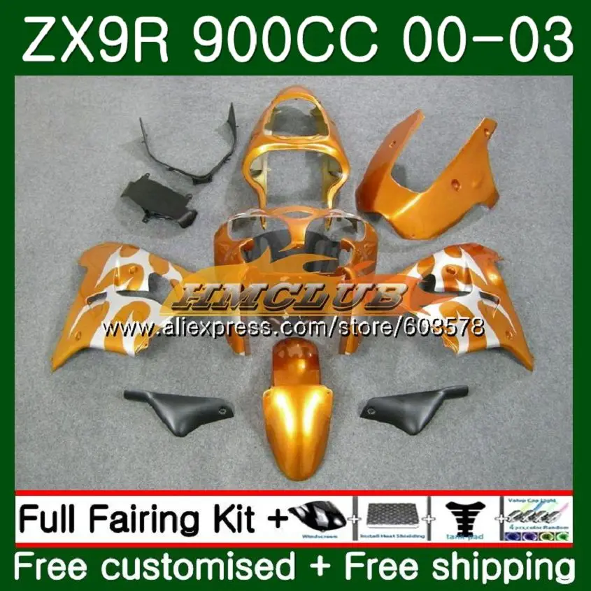Корпус для KAWASAKI ZX-9R ZX 9R 9 R 900 ZX9R 00 01 02 03 111CL. 75 ZX900 ZX9 R 900CC 2000 2001 2002 2003 обтекатели цвета: золотистый, серебристый