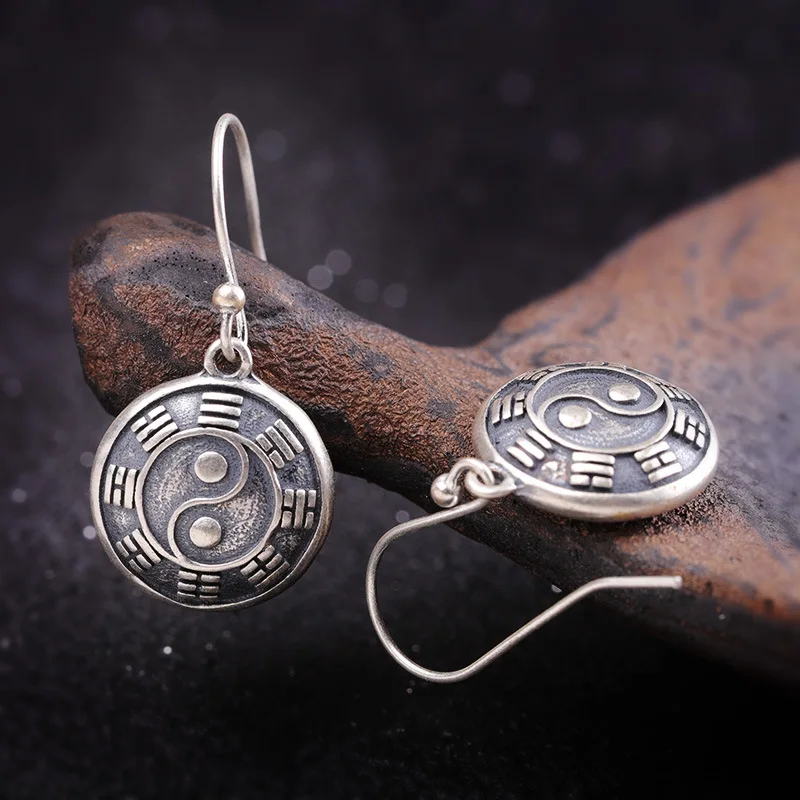 Винтажные серьги-подвески из стерлингового серебра 925 пробы Yin Yang для женщин и девочек