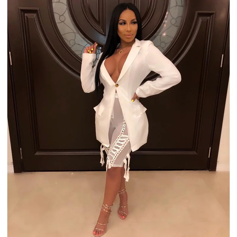 new style deep v-neck long blazers women back sexy hollow out blazers high street fashion sexy blazers DR6229
