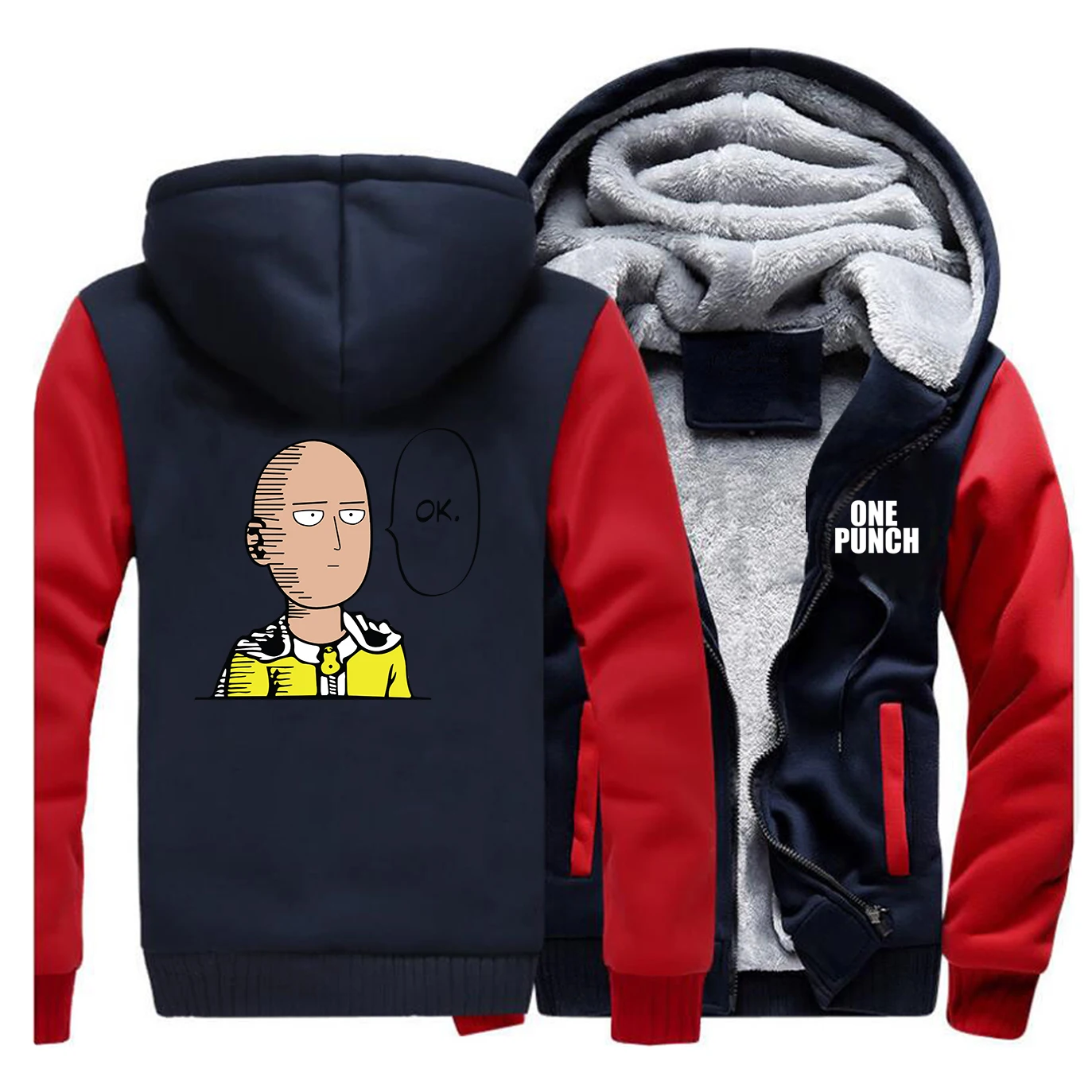 One Punch Man, толстовки, Saitama, уличная одежда, японское аниме, Мужская толстовка,, зимние пальто на молнии, Повседневная Флисовая теплая мужская куртка