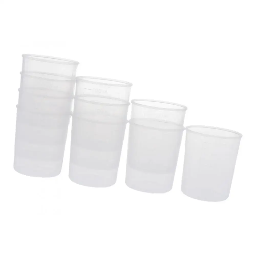10cs Plastic Graduated Cups Clear Measuring Cups 100ml for Mixing Paint, Stain, Epoxy, Resin
