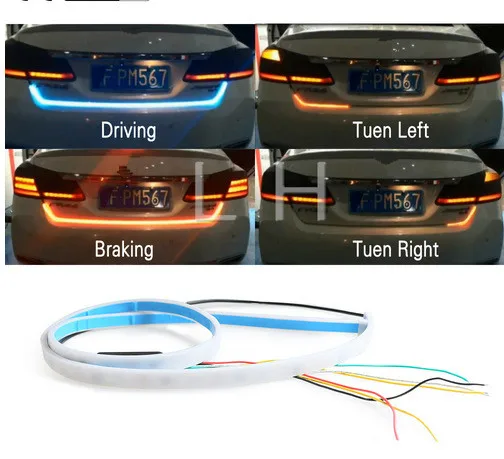 

car-styling yellow turn signal led trunk strip Light for car Tail trunk led Tailgate strip flash follow LED Light