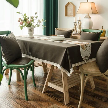 

Modern Simple Solid Color Tablecloth Lace Edge Cotton And Linen Table Cloth Dining Room Kitchen Decor Home Textiles 3 sizes