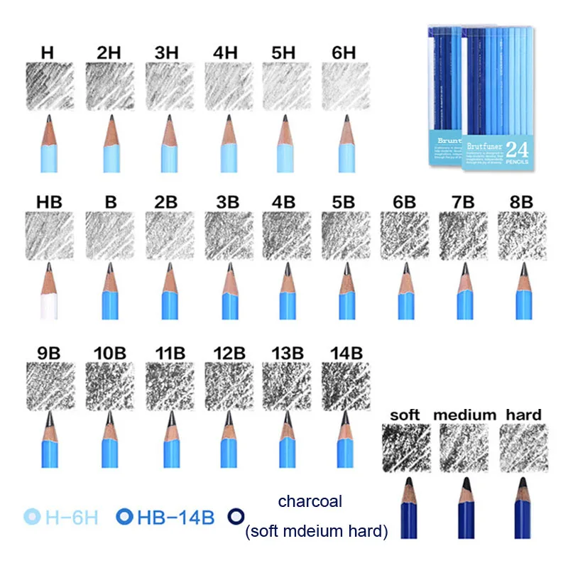 24 шт углеродного карандашей комплект рисования рисунок углем карандаш из мягкой кожи средней жесткости покраски карандашей арт Выделите угля эскиза ручка - Color: 24 pcs