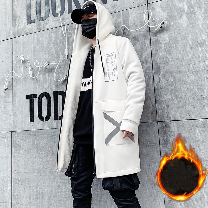 Deals Winter Long Fleece Jacket Men Fashion Harajuku Thick Windbreaker Overcoat Male Outwear Hip Hop Streetwear Coats Male DG530