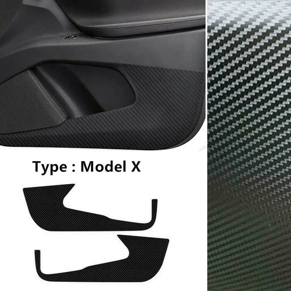 2pcs Black Carbon Fiber Car Anti-Kick Pads Brand New Auto Door Protector Cover Trim Stickers Accessories For Tesla Model X