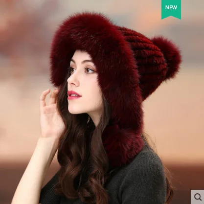 color 02 Женские шапки из натурального меха норки, наушники с мехом лисы, благородные женские теплые зимние модные - Цвет: color 02