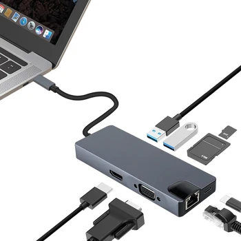 

USB Type C HUB to 3.0 USB HDMI VGA Gigabit Ethernet RJ45 USB HUB for MacBook Pro Accessories USB Splitter 8 Ports Type C HUB