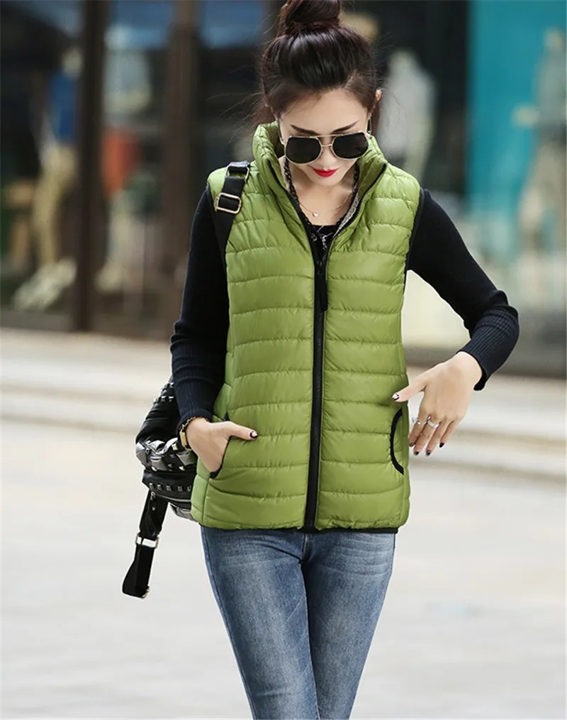 Slim Down Cotton Vest Women Sleeveless Jacket Winter Autumn Warm Stand Collar Waistcoats Female Casual Candy colors Coat