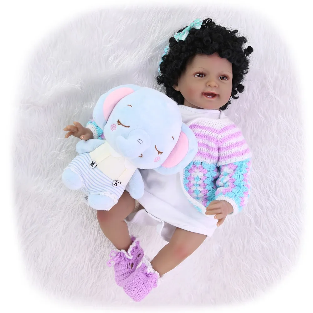Детская кукла-Реборн, 22 дюйма, Bebe Reborn, черная кукла для девочек, силиконовая кукла-Реборн, африканские куклы, игрушки, подарок