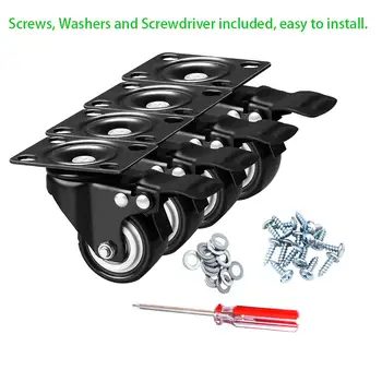 

2" Heavy Duty Swivel Plate Casters PU Foam Quite Mute No Noise Castors Markless Rubber Wheels Double Bearings and Locks Loading